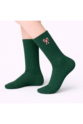 Carnaval Socks Şeker Kamışı Nakışlı Desenli Yeşil Çorap Çok Renkli