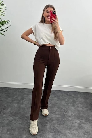 Kahverengi Yüksek Bel Likralı Palazzo Pantolon Kahverengi