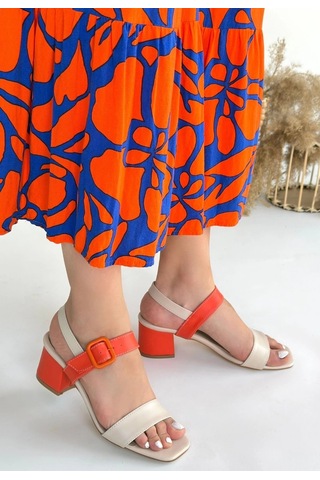 Year Bej Cilt Turuncu Detaylı Turuncu Topuklu Kadın Topuklu Ayakkabı Bej3