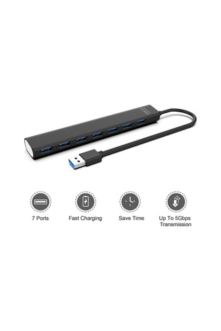 Reedark Siyah 7 Port Usb 3.0/2.0 Hub - 5gbps Hızlı Veri Transferi - Çoklu Cihaz Desteği