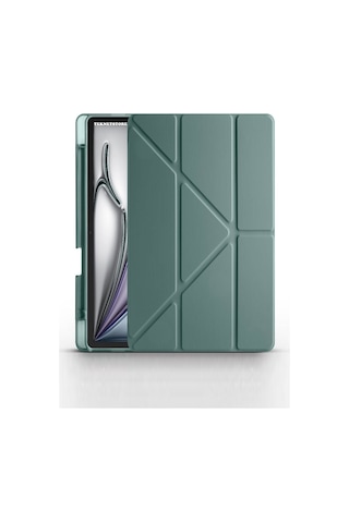 Apple Uyumlu iPad Air 13 Inç 2024 M2 Kılıf Kalem Şarj Bölmeli Stadlı Uyku Modlu Arkası Silikon Akıllı Case Kılıf