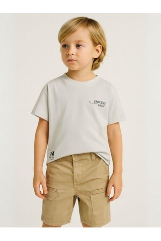 Erkek Bebek Pamuklu Kumaş Cepli Şort-16008 Bej