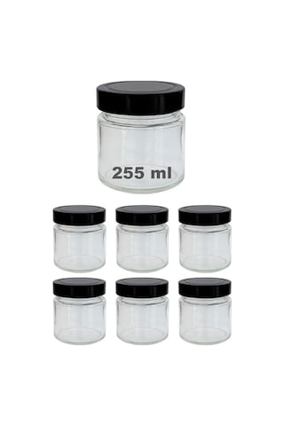 Afracam 255 Ml Kavanoz Metal Derin Kapaklı 255 Cc Şeffaf Reçel, Marmelat Cam Kavanoz Deep 6 Adet Siyah Kapak 12 Izgara