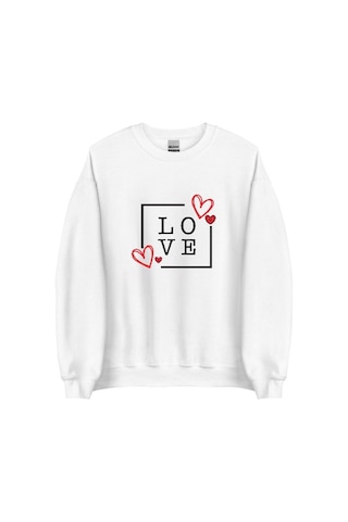 Love Aşk Sweatshirt - Sevgililer Günü Özel BEYAZ