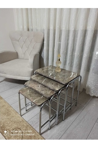Zigon Sehpa Nikelaj Kaplama Metal Ayaklı Gri Mermer Desen (540935854)