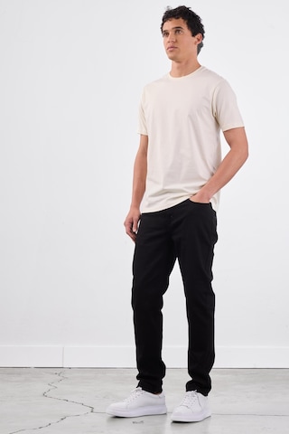 Dufy Ekru Bisiklet Yaka Pamuklu Düz Renk Slim Fit Erkek T-shirt Ekru