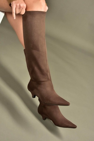 Fox Shoes V404012302 Kahverengi Süet Kısa Topuklu Kadın Çizme Kahverengi