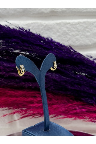 925 Ayar Gümüş Gold Renk Panda Tasarım Zarif Kız Çocuk Küpesi Gümüş