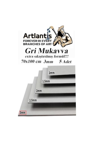 Mukavva Gri 3 mm 70x100 cm 5 Adet Sert Karton Ekstra Sıkıştırılmış 70*100 Mukavva Gri Renkli 5 Adet