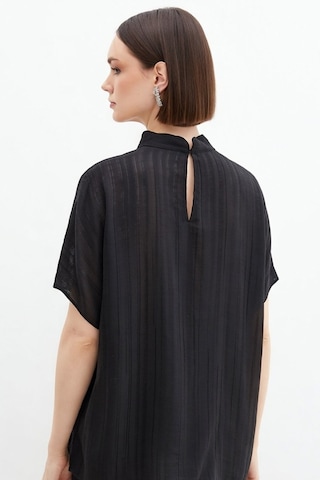 Sateen Desenli Salaş Bluz - Siyah-136689 Siyah