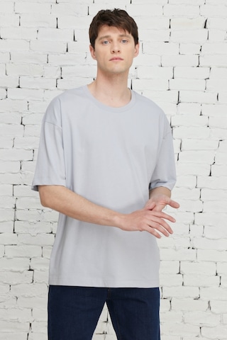 Ac&Co / Altınyıldız Classics Erkek Grı Oversize Bisiklet Yaka Tişört Gri