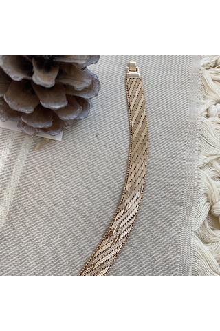 Trabzo Bileklik Kalın Ezme Yassı Model Çelik Kararmaz Xuping Vip S Rose Gold