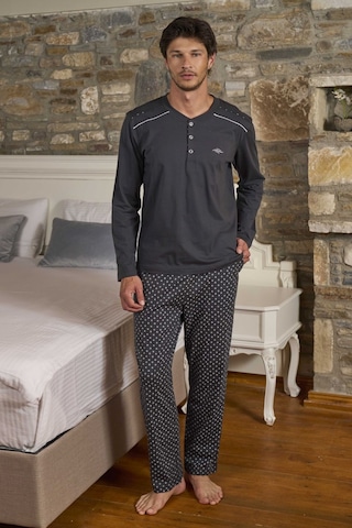 Cossy By Aqua 26167 Erkek Uzun Kollu Düğmeli Bisiklet Yaka Pijama Takımı-antrasit Antrasit