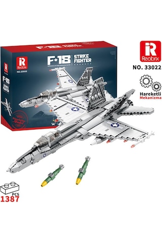 Reobrix 33022 American Mcdonnell Dougles F18 Hornet Strike Fighter Jet Uçak Yaratıcı Yapı Blok Seti Building Blocks - 1387 Parça