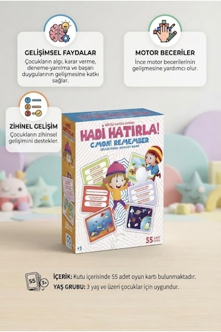 Hadi Hatırla 55 Kart Eğlenceli Eğitici Hafıza Ve Zeka Oyunu - Okul Öncesi Odaklanma Oyunu