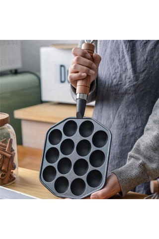 Takoyaki Pişirme Tepsisi 14 Gözlü Barbekü Plakası Elde Tutulan Pişirme Aletleri Siyah