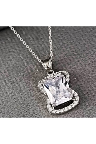 Lilahgümüştr Gümüş Baget Beyaz Taşlı Kadın Kolye