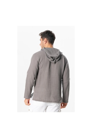 Uzun Kol Erkek Kapüşonlu Yazlık Müslin Sweatshirt Gri Gri-gri Gri