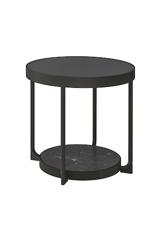 Yan Sehpa, Siyah-mermer Görünümlü, 48 Cm Gri