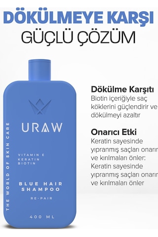 Uraw Biotin Ve Keratin İçeren Dökülme Karşıtı Mavi Şampuan 400 ML