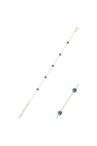 Gümüş Altın Yaldızlı,Cam Göz Nazar Kolye Küpe Ve Bileklik Gümüş