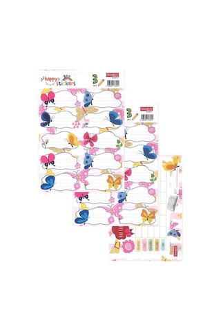 Okul Etiketi Kız Modeli 10 Lu 2 Yaprak Ders Programlı 1 Paket Defter Kitap Etiketi Desenli Renkli Etiket 001