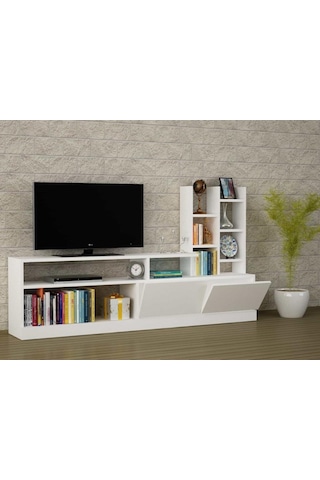 Dekorister Dolunay Kitaplıklı Tv Ünitesi Beyaz