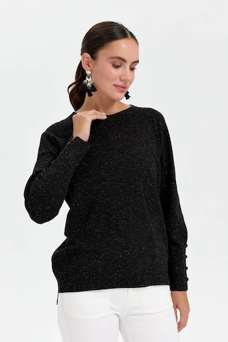 Desen Triko Kadın Sıfır Yaka Önü Kısa Arkası Uzun Bluz 23331 Siyah Siyah