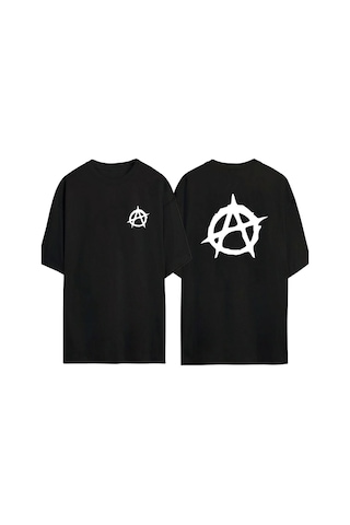 Thewert Unisex Anarşi Ön Arka Baskılı Sıyah Oversize T-shirt Siyah