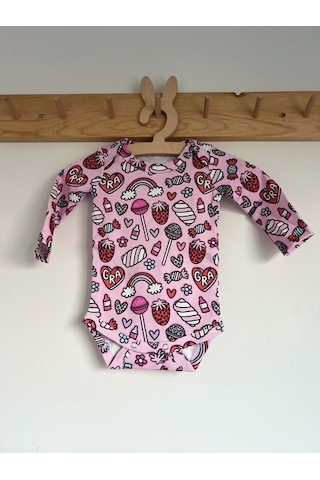 Key Kids Lolipop Marshmellow Pembe Renkli %100 Organik Pamuklu Kız Bebek Body Zıbın