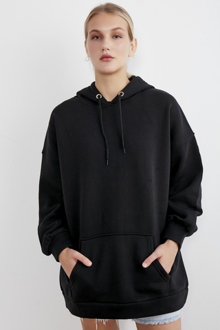 Meecy Kadın Siyah Kapüşonlu Kanguru Cepli Sweatshirt Siyah Siyah