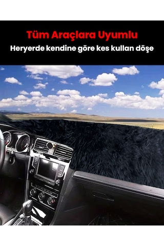 Pelüş Torpido Koruma Örtüsü Uzun Tüylü Siyah