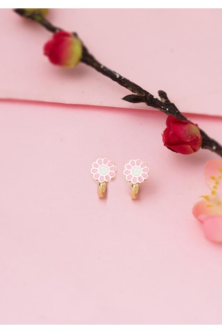 Bilezikci Pembe Papatya Çocuk Küpesi 14 Ayar Altın Sarı Altın