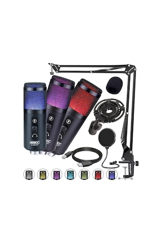Midex V5 RGB Set USB Oyuncu ve Yayıncı Mikrofonu Condenser Stüdyo