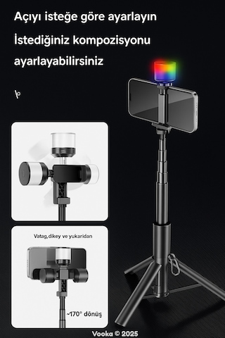 Rgb Işıklı Selfie Tripod Çubuğu Bluetooth Kumandalı Uzayabilir Led 1.63m Işık Tripod Telefon Stand