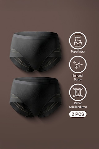 Auw Kadın Mikro Tüllü Toparlayıcı Slip Külot 2'li - Easyshape Siyah