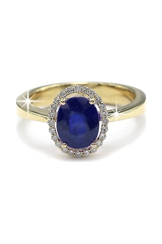 Oval Safirli Pırlantalı Yüzük - 14 Ayar (518571567)