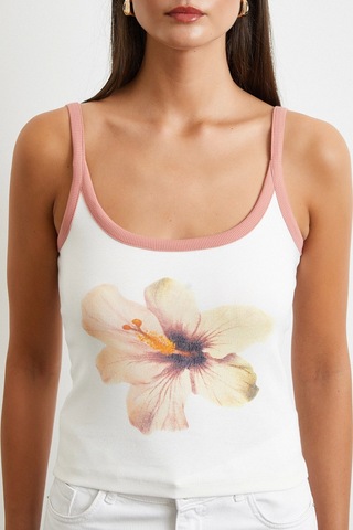 Çiçek Baskılı Askılı Top Ekru Ekru