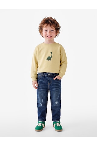 Koton Dinozor Baskılı Şardonlu Bisiklet Yaka Uzun Kollu Pamuklu Sweatshirt Yeşil 7wmb10102tk