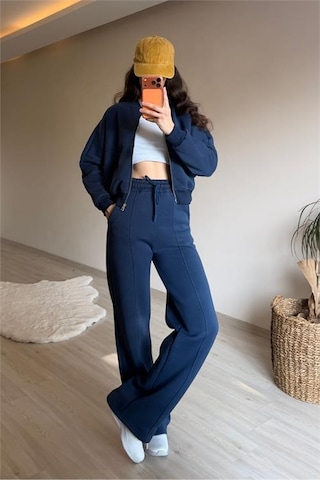 Neşeli Butik Kadın Oversize 3 İplik Cepli Eşofman Takımı Nm029 Lacivert