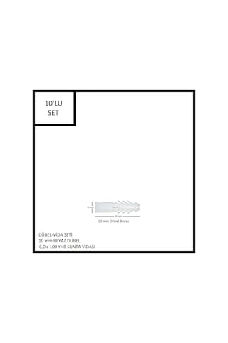 Dübel-vida Seti, Beyaz Dübel 10 Mm, 6,0x100 Yhb Sunta Vidası, 10 Adet