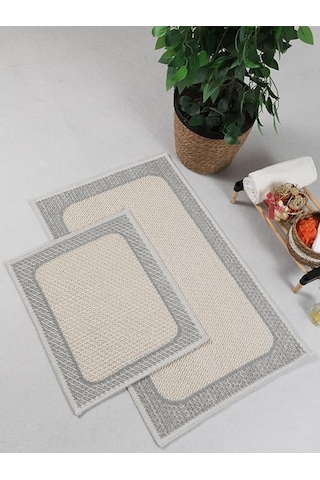 My Evilla Naturel Pamuklu Kilim Yıkanabilir Banyo Paspası Seti 2'li Klozet Takımı 60x100-50x60cm 7034 Genel