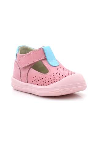 Rakerplus Shaun Hakiki Deri Pembe Mavi Cırtlı Anatomik Bebek Sandalet Pembe