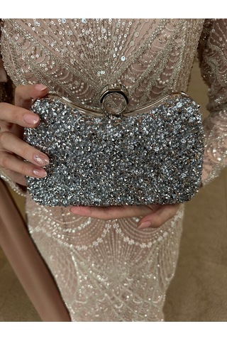 Bukawear Büka Kadın Gümüş Taşlı Parmak Geçmeli Şık Abiye Çanta Silver - 692755073 Silver