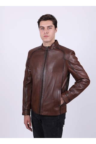 New Zaya Leather Erkek Açık Kahverengi Hakiki Deri Ceket-Altın (466895350) Altın