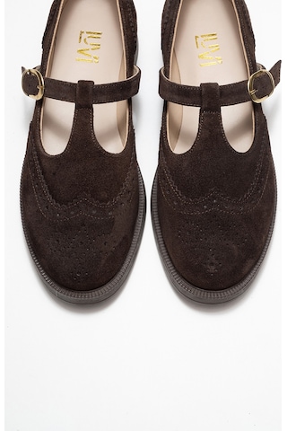 Janney Kahverengi Süet Hakiki Deri Bantlı Kadın Loafer Ayakkabı Kahve Süet