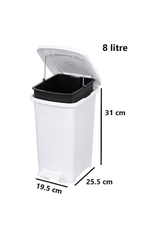 Omnipazar Elf-i344 Slim Pedallı Plastik Çöp Kovası İç Kovalı 8 Lt Beyaz