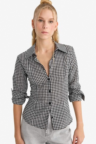 Defacto Coool Fitted Kareli Poplin Uzun Kollu Gömlek G0994ax25aubk81 Siyah