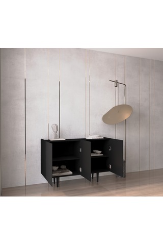 Enwood Capella Siyah Mdf 3 Kapaklı Raflı 120 Lık Konsol