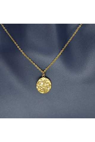 Işıltılı Ağaç Çelik Kolye Gold Altın
